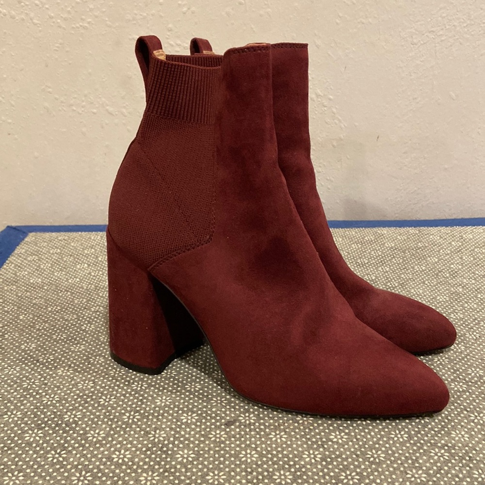 Steven madden maroon chunky heel pull on boots